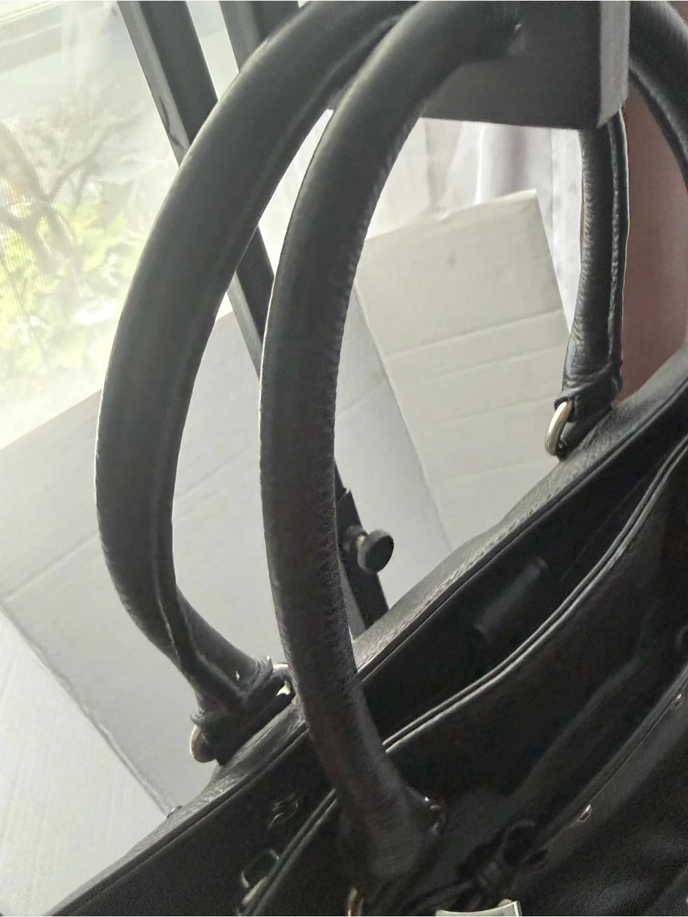 Michael Kors Black Leather Satchel with Gold-Tone Hardware